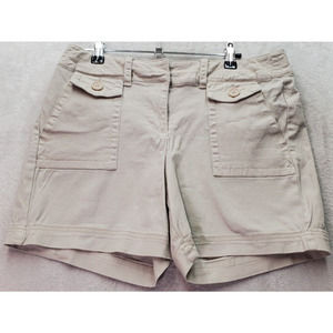 Larry Levine Shorts Womens Size 10 Tan Stretch Cotton Casual Pockets Flat Front
